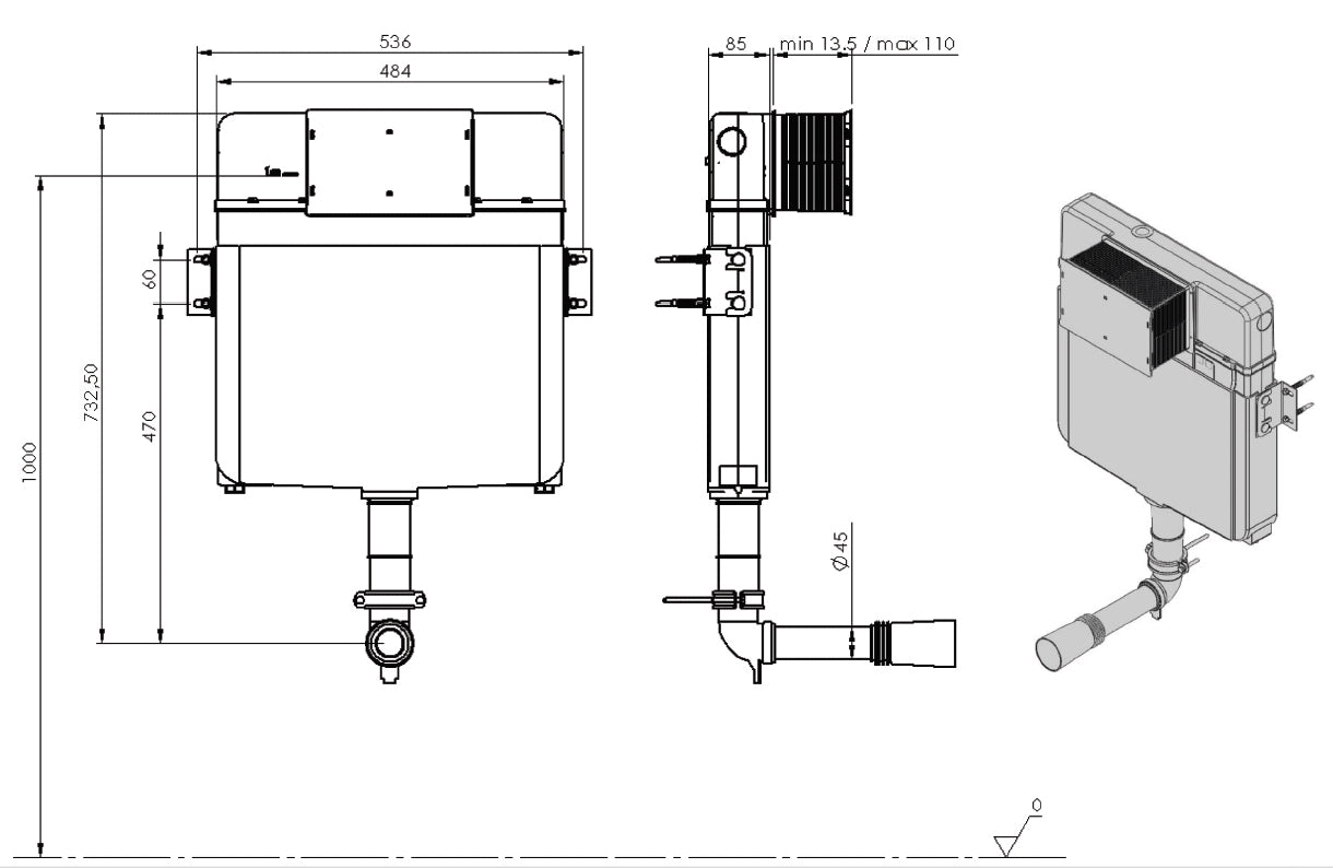 Saneux FLUSHE Ultraslim Concealed cistern 80mm