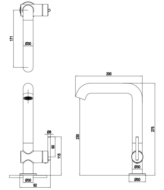 Crosswater 3ONE6 Side Lever Tall Basin Mixer Brushed Brass