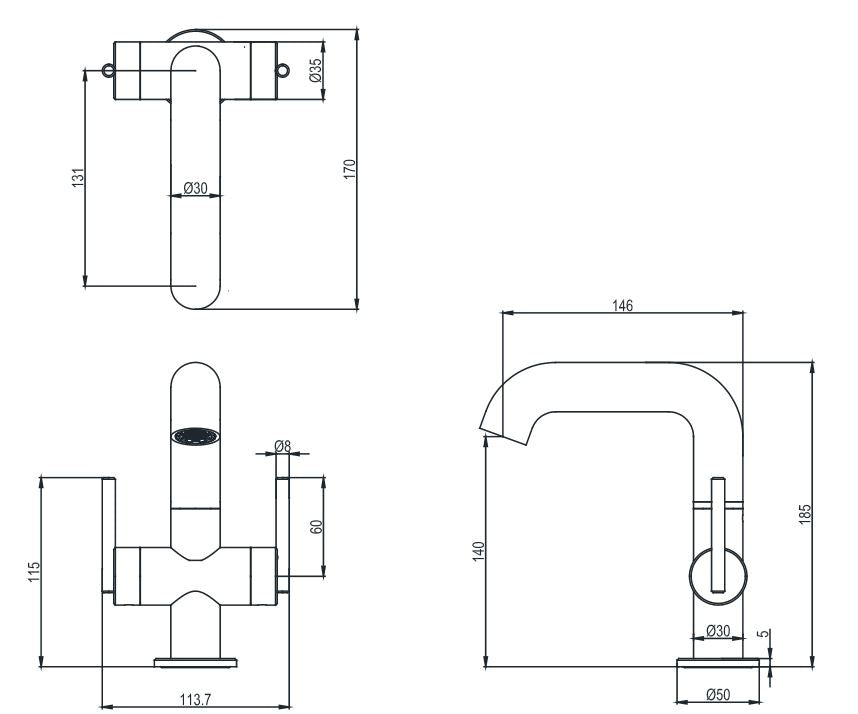 Crosswater 3one6 Twin Side Lever Basin Mixer - Slate Finish