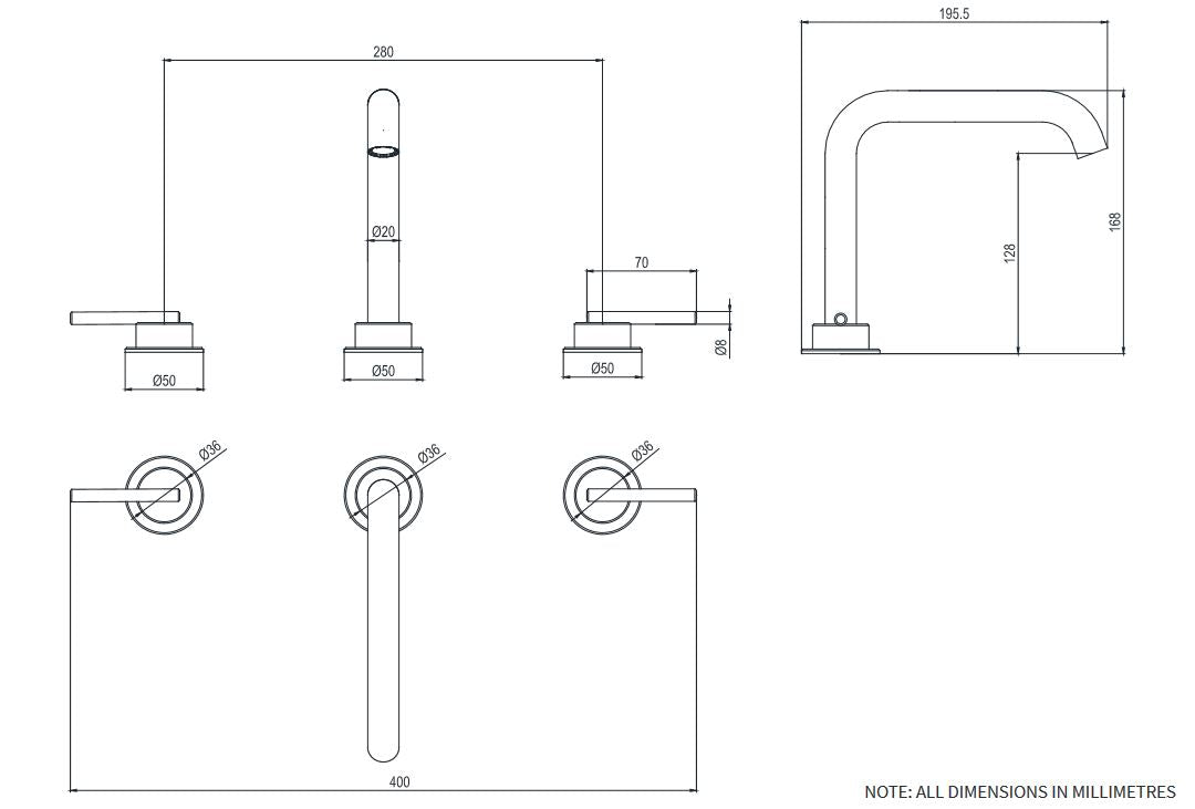 Crosswater 3ONE6 Lever Basin 3 Hole Set Deck Mounted Brushed Brass
