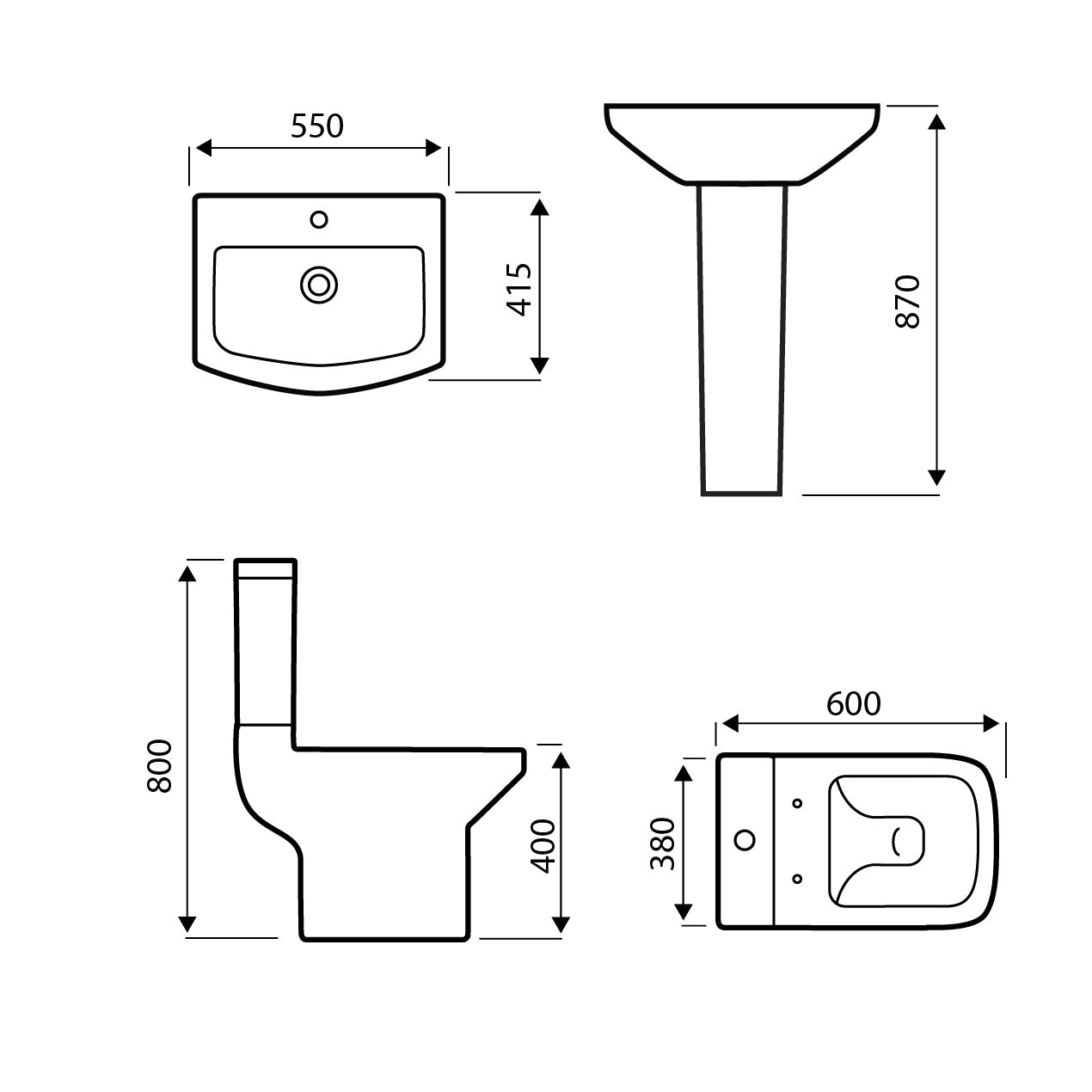 SW6 Trim 550mm 1TH Basin and Pedestal