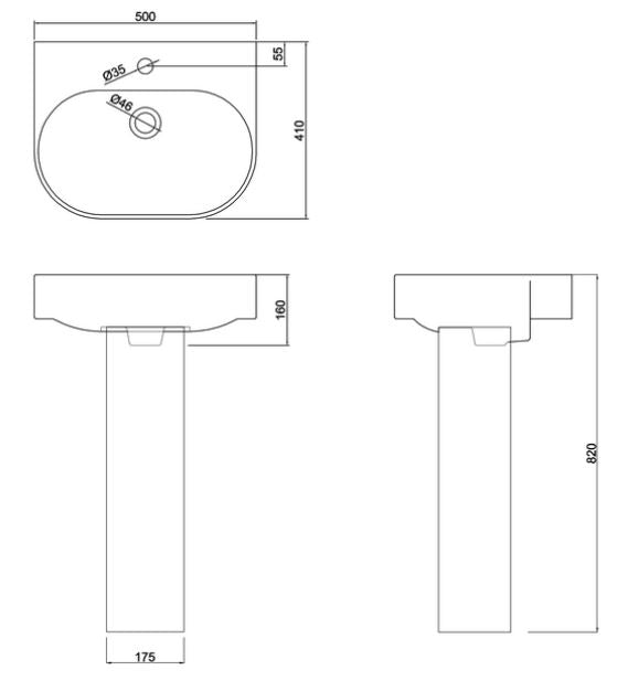 Trim 500mm Basin with 1 Tap Hole