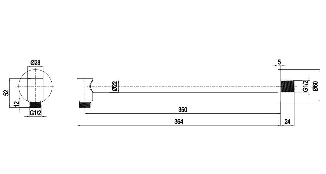 3ONE6 350mm Wall Mounted Shower Arm - Slate Finish