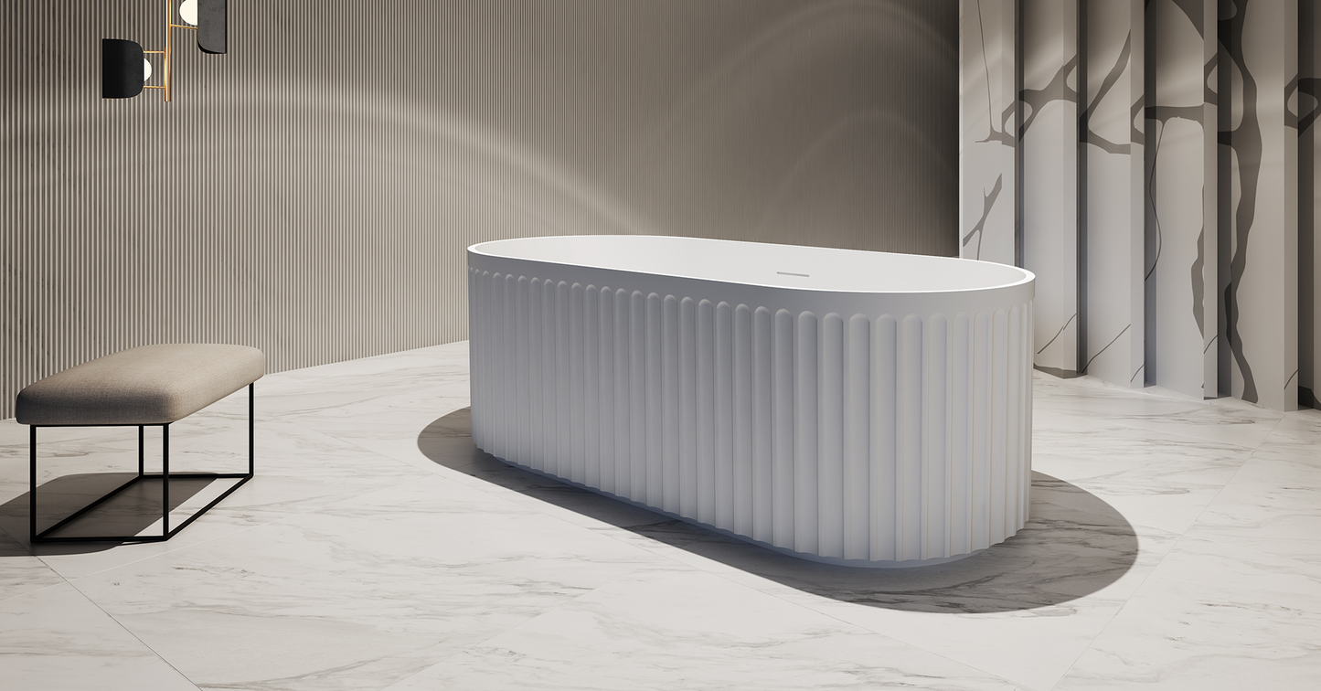Luxe Ripon 1700 Fluted Round Freestanding Matt Acrylic Bath