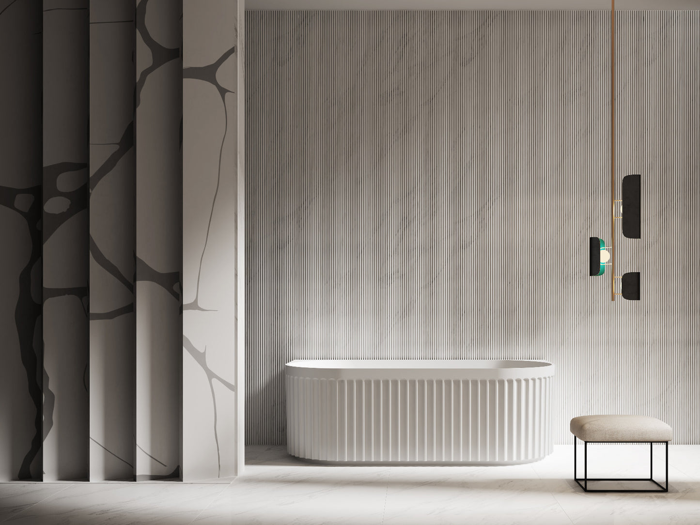 Luxe Newry 1700 Fluted Back To Wall Freestanding Gloss Acrylic Bath