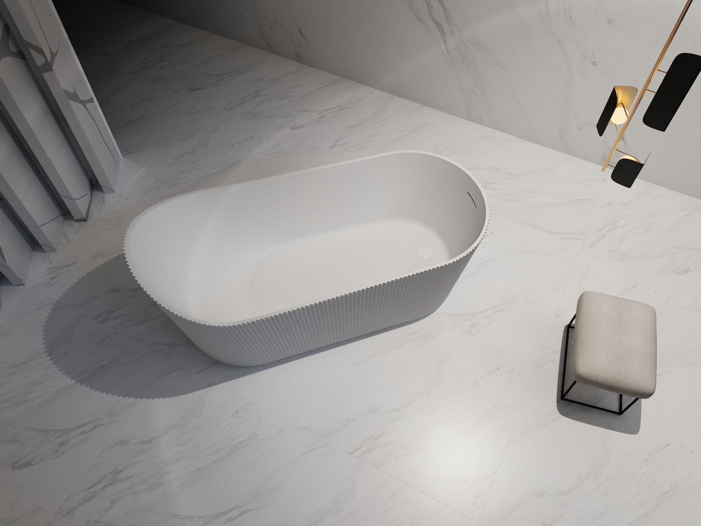 Luxe Lincoln 1700 Fluted Slipper Freestanding Matt Acrylic Bath