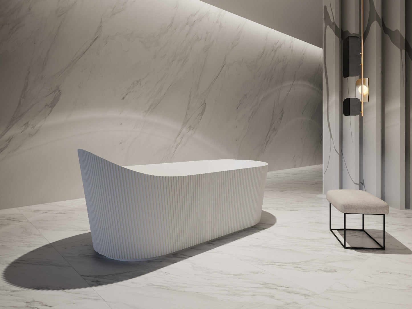 Luxe Lincoln 1700 Fluted Slipper Freestanding Matt Acrylic Bath