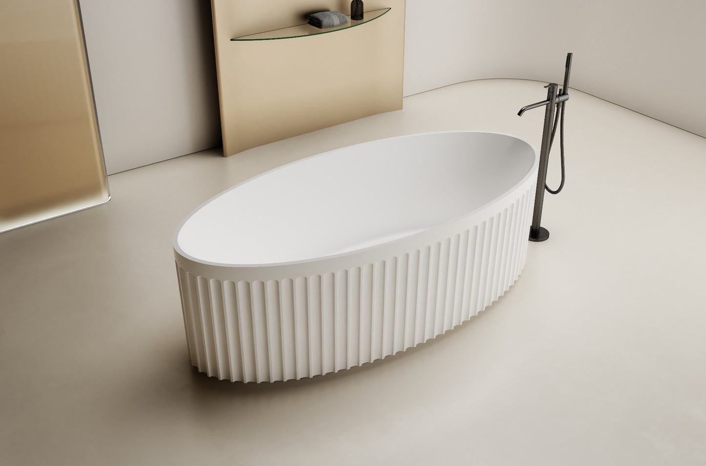 Luxe Stanley 1700 Fluted Oval Freestanding Solid Surface Matt Bath