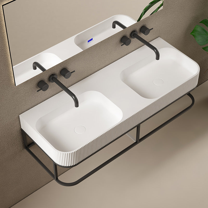 Luxe 1200 Fluted Wall Hung Solid Surface Matt White Basin With Black Matt Frame