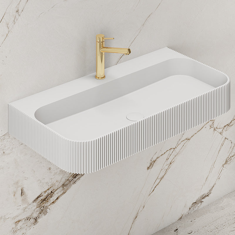 Luxe 900 Fluted Wall Hung Solid Surface Matt White Basin