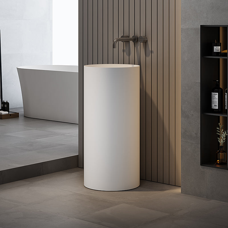Luxe Designer Round Freestanding Solid Surface Pedestal Basin Matt White