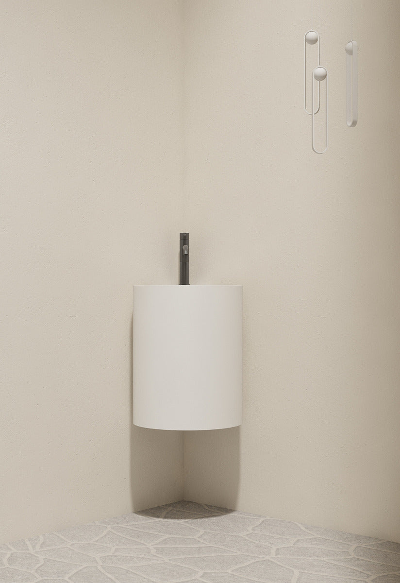 Luxe Round Corner Wall Hung Solid Surface Pedestal Basin Matt White