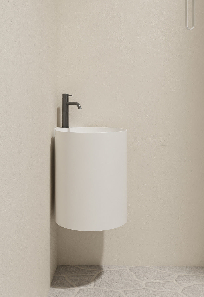 Luxe Round Corner Wall Hung Solid Surface Pedestal Basin Matt White