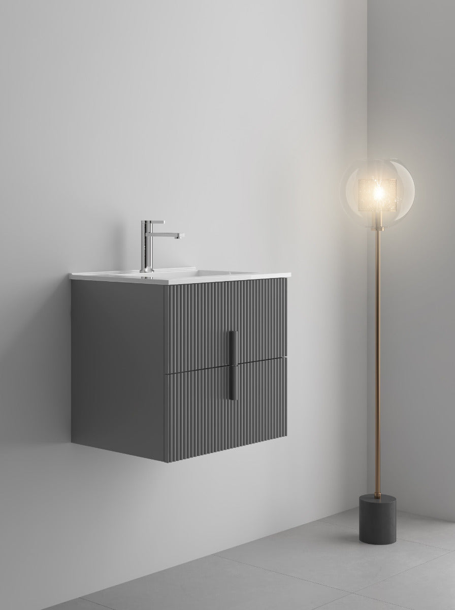 LUXE81 Tweed Light Grey 600 Cabinet With Ceramic Basin