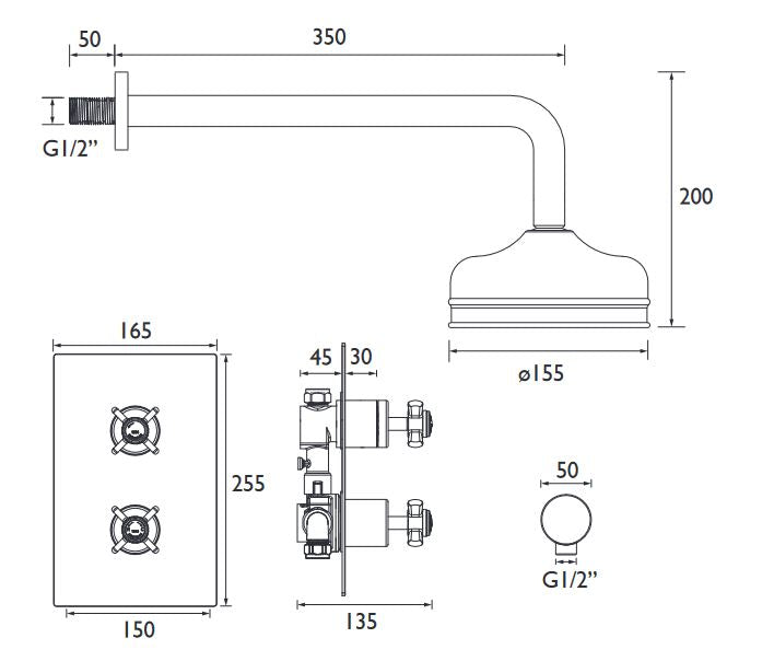 Dawlish Concealed Valve & Fixed Head Brushed Nickel