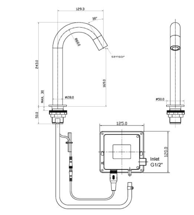Just Taps React Sensor Deck Spout Mains Or Battery Operated
