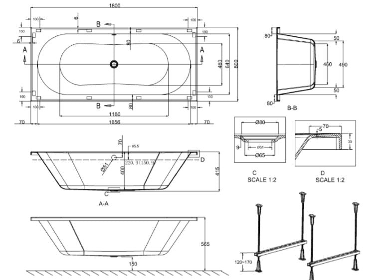 Crosswater VERGE Double Ended Bath 1800 x 800mm