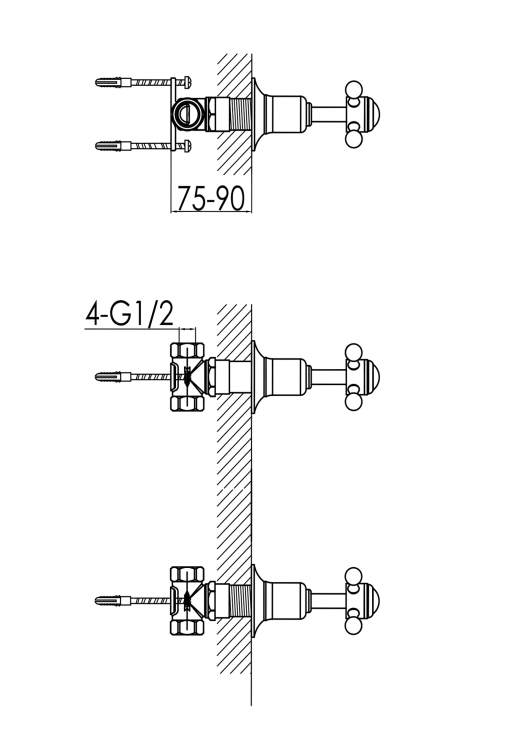Just Taps Grosvenor Cross Wall Valves 1/2