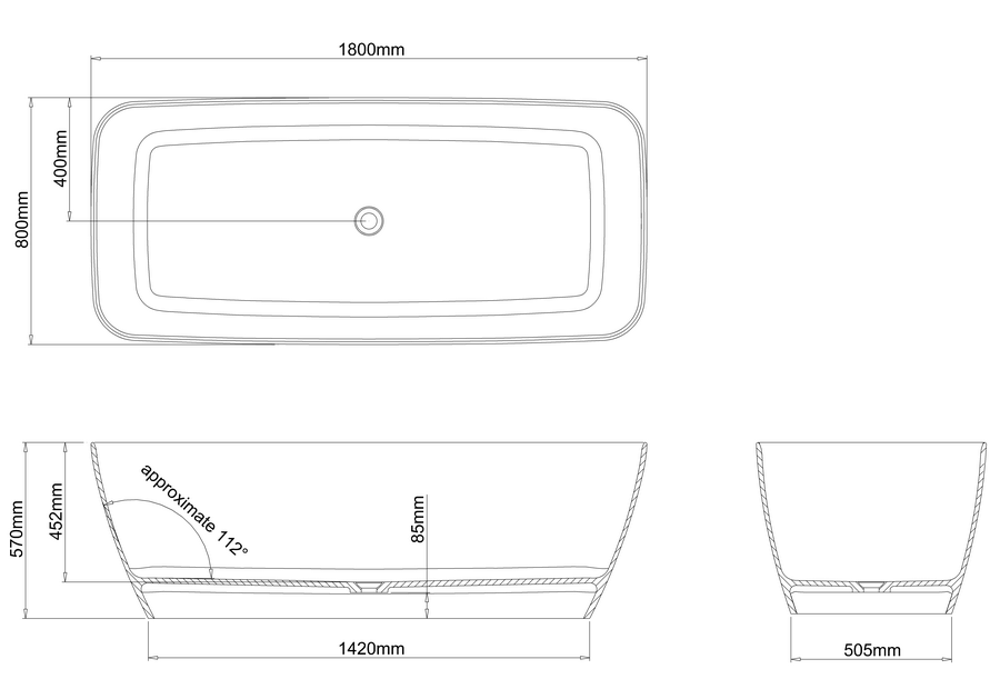 Clearwater Vicenza Grande 1800x800mm Free-Standing Bath