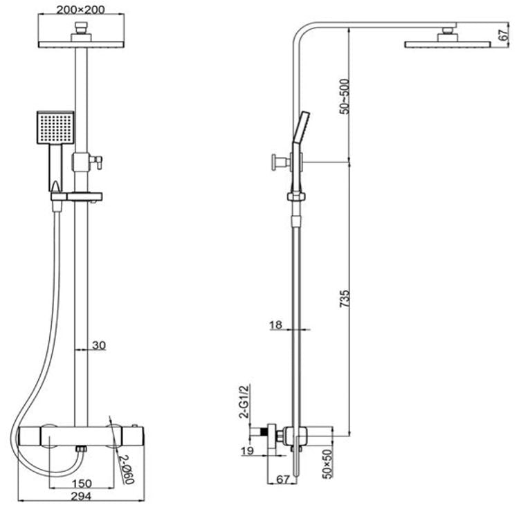 Exposed Thermostatic Shower Valve With Fised Head & Handset