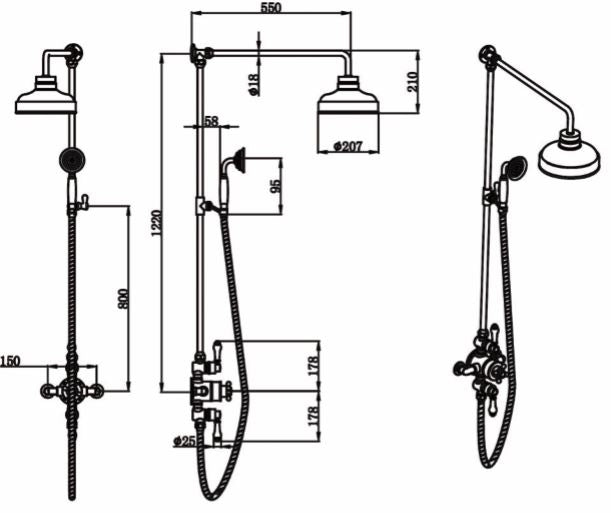 Traditional Exposed Chrome Shower Valve w/-Head & Handset