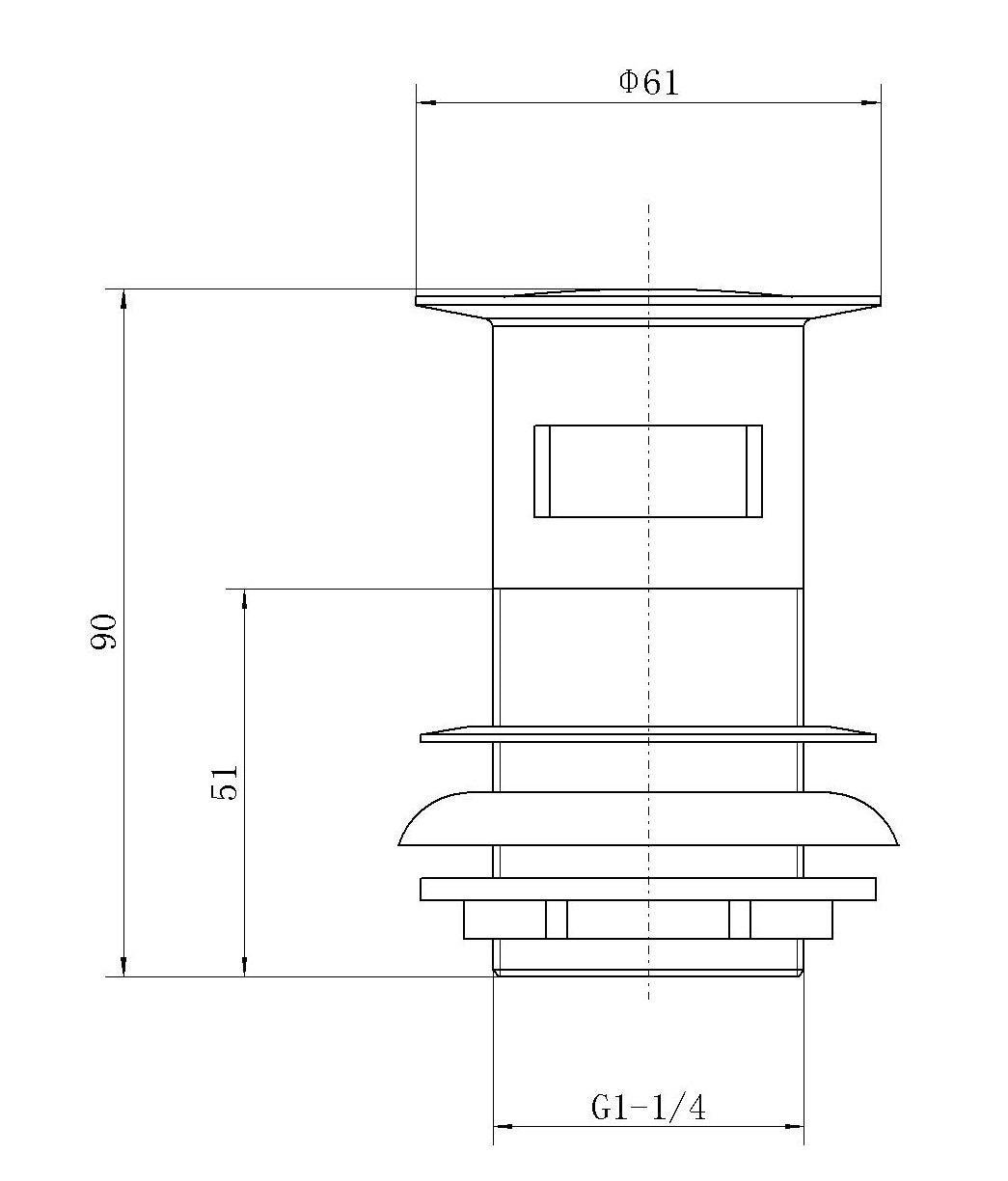 Chrome Click Clack Basin Waste (Un-Slotted)