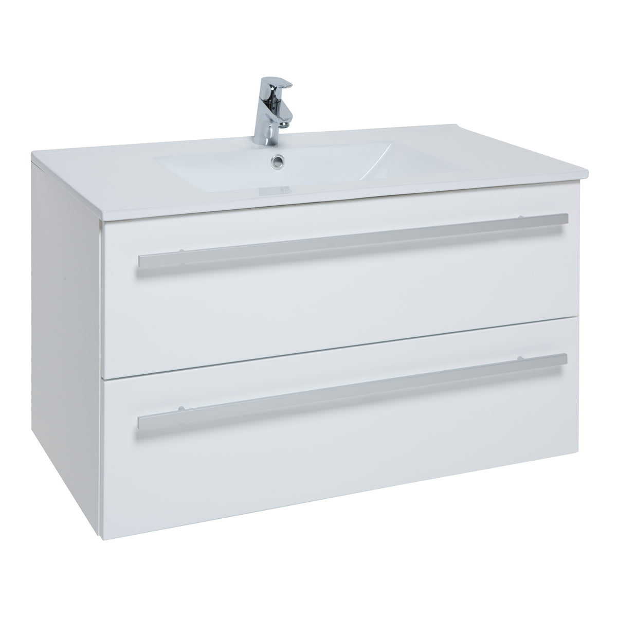 SW6 Purity 900mm Wall Mounted 2 Drawer Unit & Ceramic Basin - White