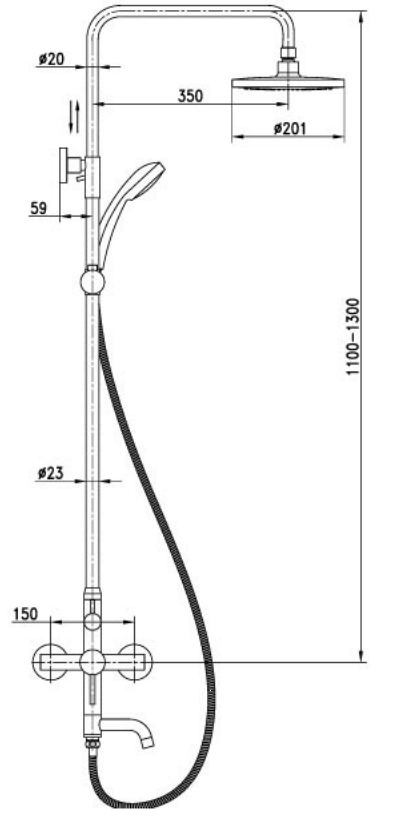 Just Taps Florence Shower Pole- Shower, Hand Shower & Spout