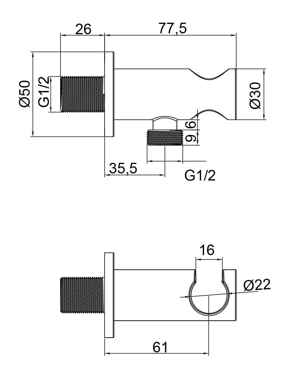 Round Chrome Shower Wall Outlet & Bracket