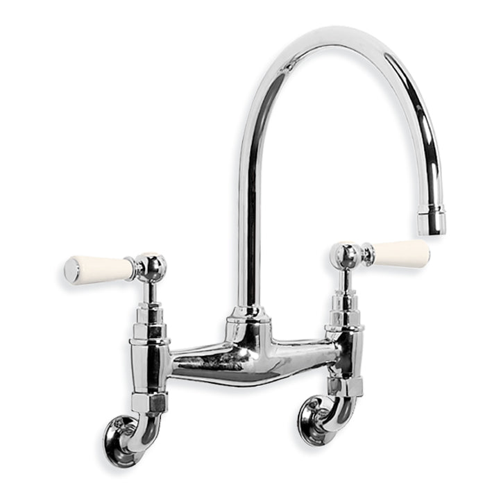 Lefroy Brooks Classic White Lever Wall Mounted Bridge Kitchen Sink Mixer (choose finish)