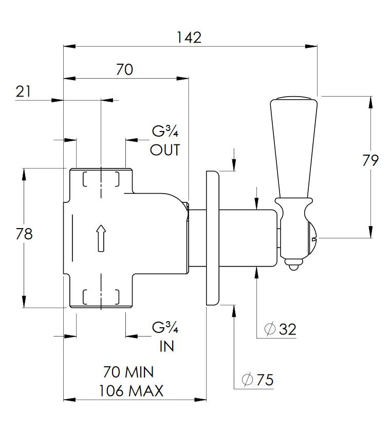 LB White Lever Flow Control "Plain" - Antique Gold