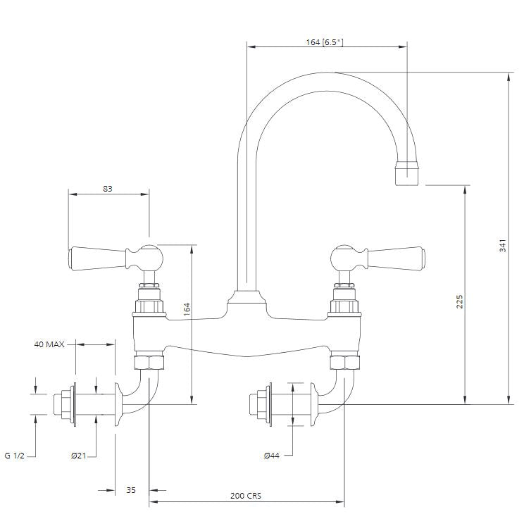 Classic White Lever W/Mounted Basin Tap 160mm Spout - S/Nickel