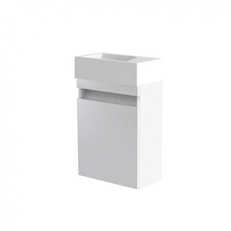 SW6 Ikon 400mm x 670mm Wall Mounted Cloakroom Unit & Basin in White Gloss RH