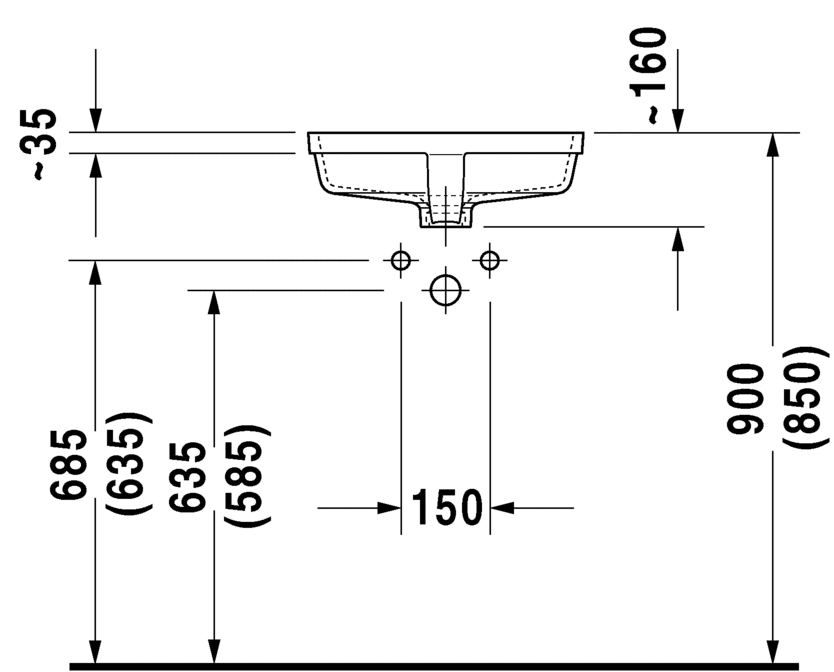 Duravit Vero 465 x 350 Rectangular Under Counter Basin
