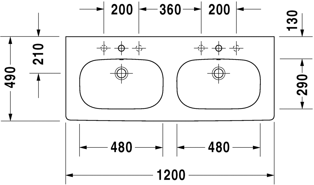 Duravit -1200 x 490 One Tap Hole Double Basin