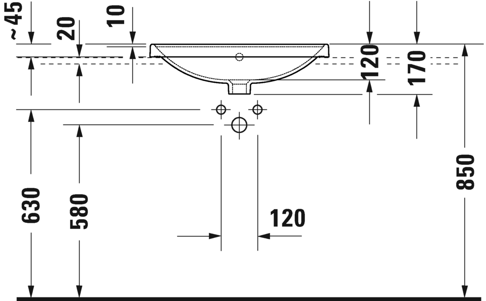 Duravit D-Neo Countertop with overflow Vanity basin, 600mm