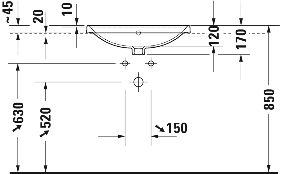 Duravit D-Neo Countertop with overflow Vanity basin, 600mm