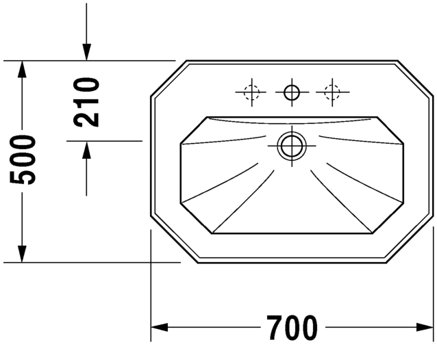 Duravit 1930 Series 700 x 500 Basin 2 Tap Hole Basin