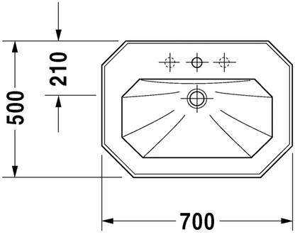 Duravit 1930 Series 700 x 500 Basin 2 Tap Hole Basin