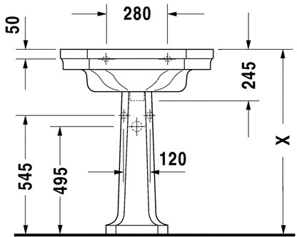 Duravit 1930 Series 700 x 500 Basin 2 Tap Hole Basin