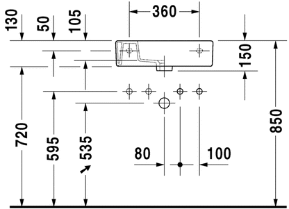 Duravit Vero 500 x 250mm Cloakroom Basin 1 Tap Hole LH