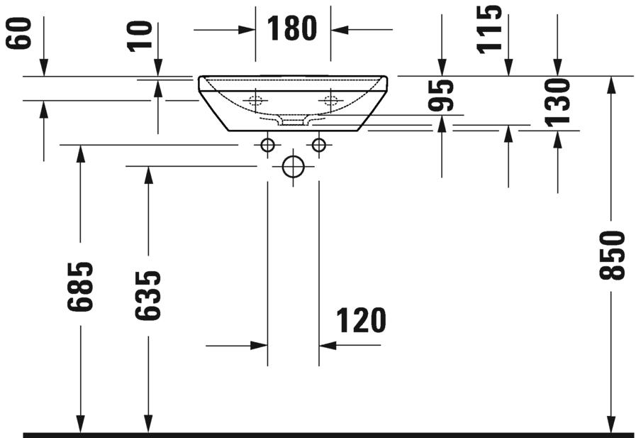 Duravit D-Neo without overflow Handrinse basin, 450mm
