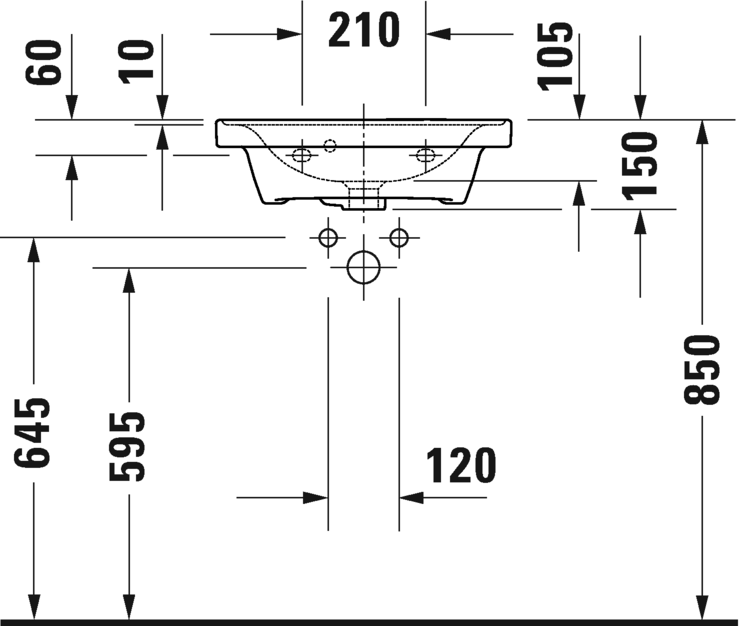 Duravit D-Neo with overflow furniture handrinse basin, 500mm