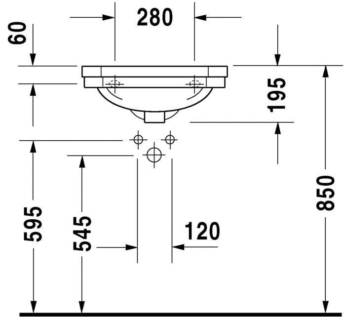 Duravit 1930 Series 500 x 365 w/ 1 Tap Hole Handrinse Basin
