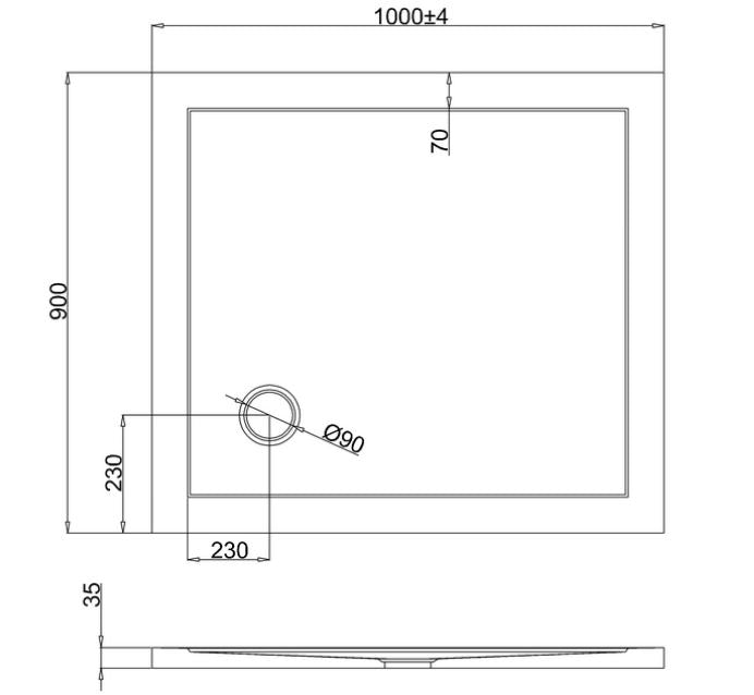 Britton Acrylic Rectangle 1000 x 900 x 35mm tray - White Gloss
