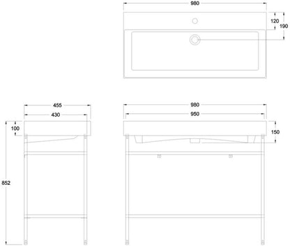 Frame Polished Stainless Steel Stand for 1000mm Basin