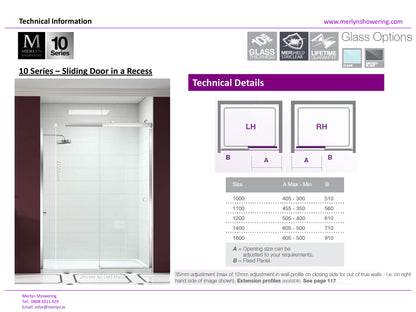 Merlyn 10 Series 1400mm Framless Sliding Shower Door Smoked Black Glass