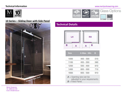 Merlyn 10 Series 1200mm Framless Sliding Shower Door Smoked Black Glass