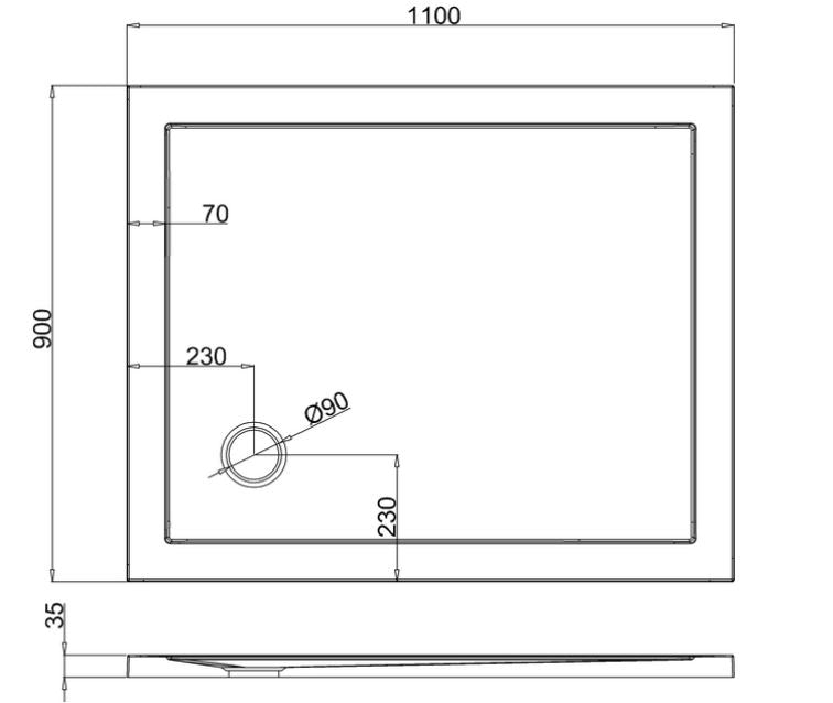 Britton Rectangle 1100 x 900 x 35mm tray - White Gloss Finish