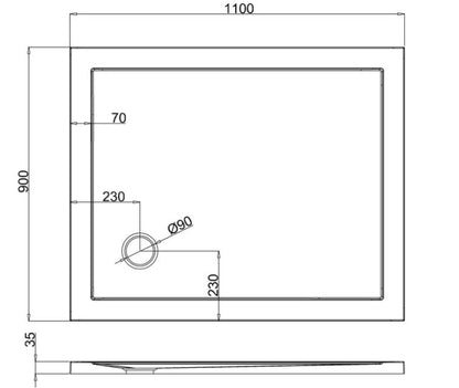 Britton Rectangle 1100 x 900 x 35mm tray - White Gloss Finish
